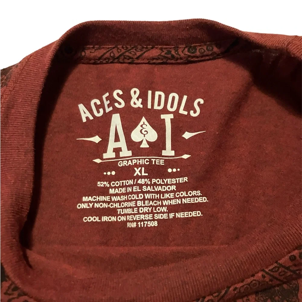 Mens Y2K Aces & Idols Skulls Paisley T-shirt size XL Red/Black Color Grunge - Picture 3 of 3